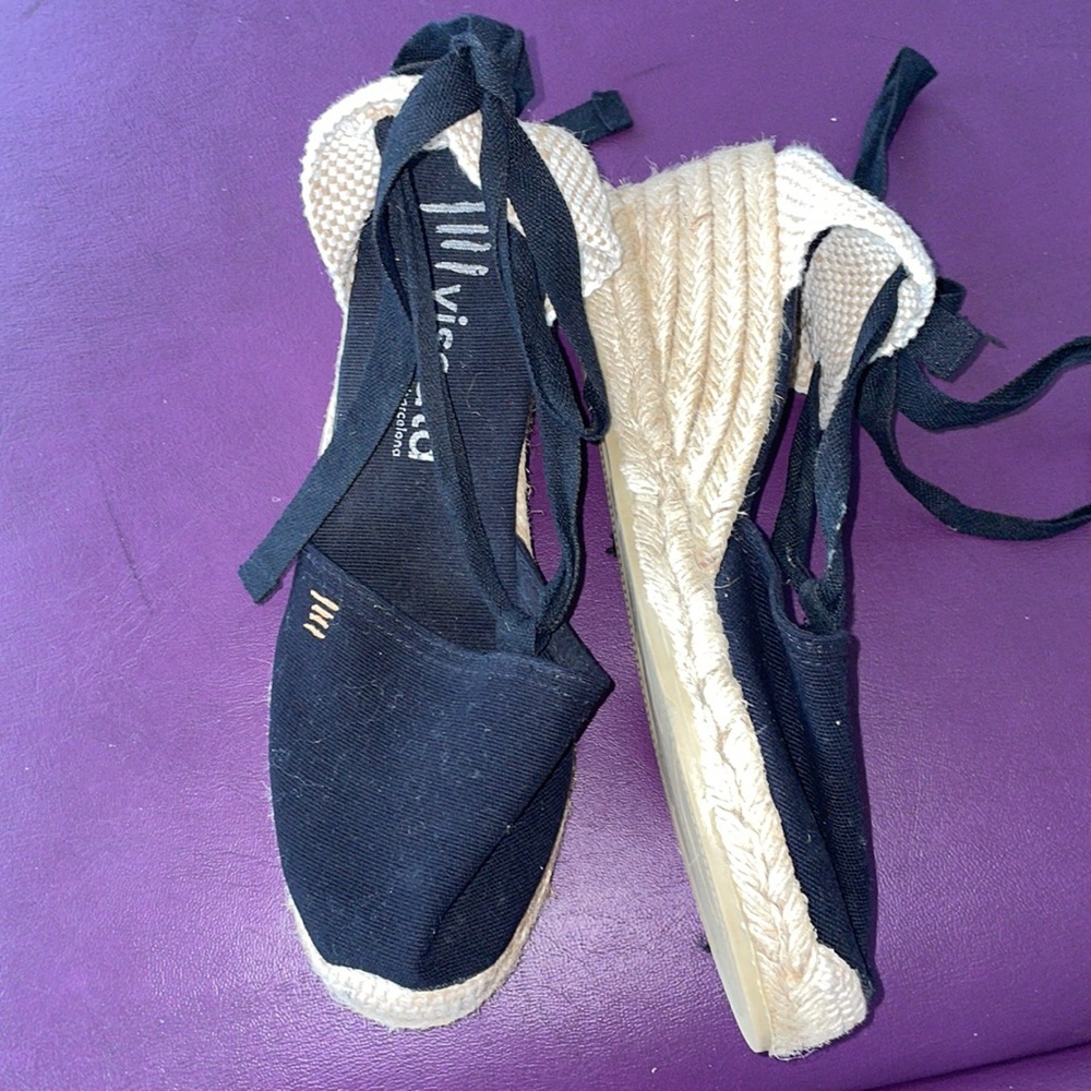 Black Espadrille Wedge Sandals with Ankle Tie